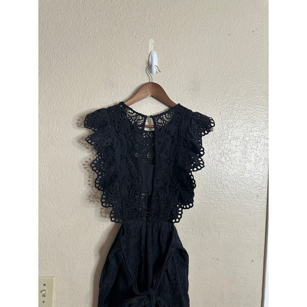 Nightcap Clothing Apron Jumpsuit in Black size 2/S Eyelet Flutter Sleeve - Picture 11 of 16